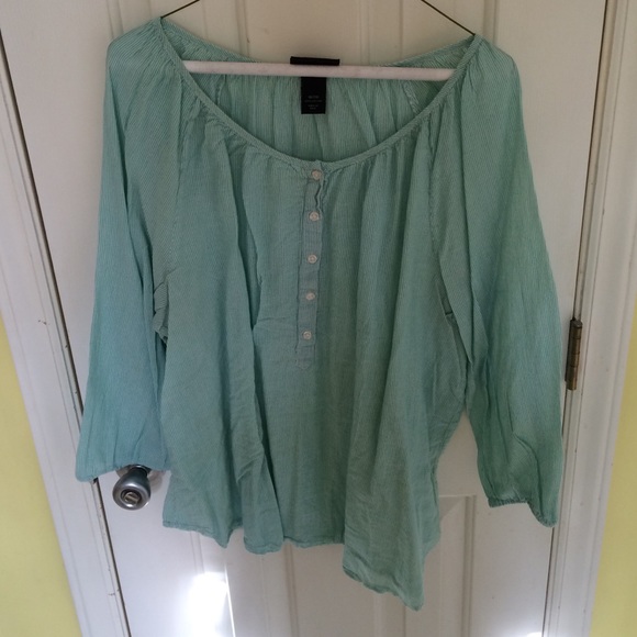 Green and White Peasant Top