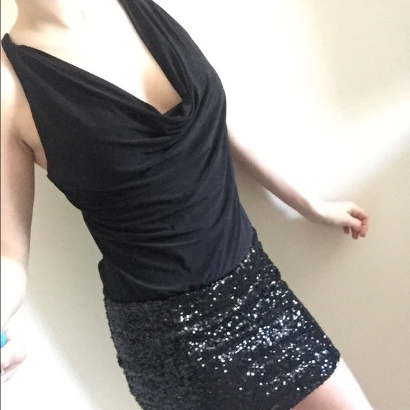 Black dress with sequined bottom- Worn once - Picture 1 of 3