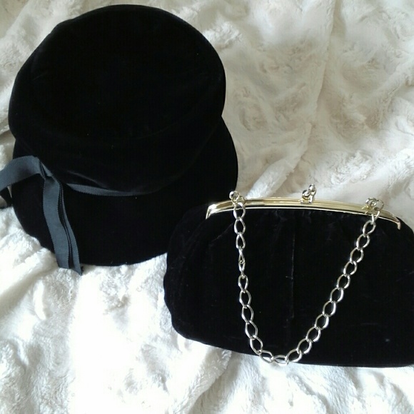 Vintage velvet hat n velvet cocktail bag