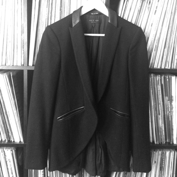 Rag+Bone Black Hubert Leather Trimmed Wool Blazer
