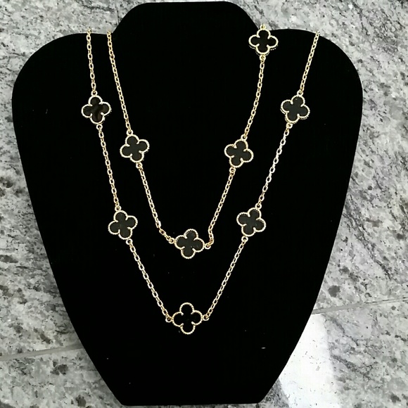 Black Gold Plated Clover Necklace