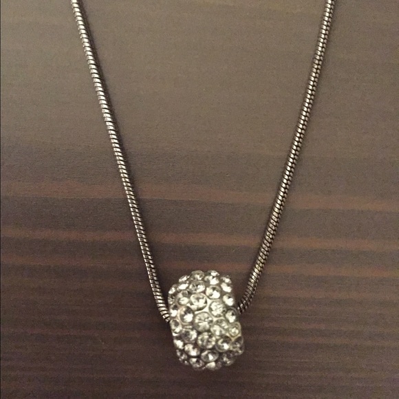 Silver Rhinestone Necklace on Rope Chain
