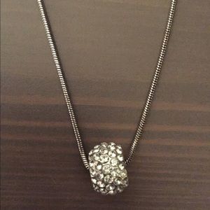Silver Rhinestone Necklace on Rope Chain