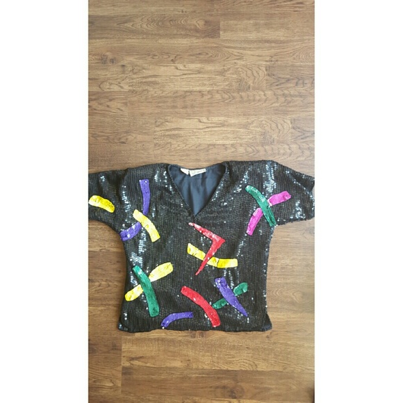 Vintage Black Sequined Top