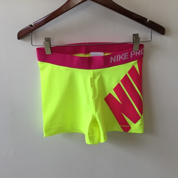 Neon yellow/pink nike pro shorts