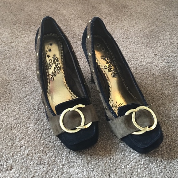 Black suede naughty monkey heels