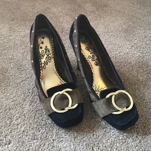 Black suede naughty monkey heels