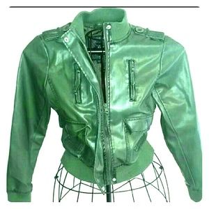 Green faux leather moto jacket