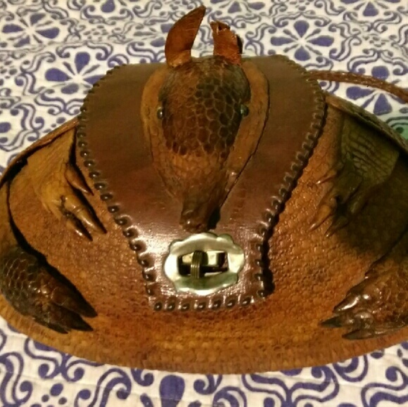Vintage taxidermy armadillo leather purse