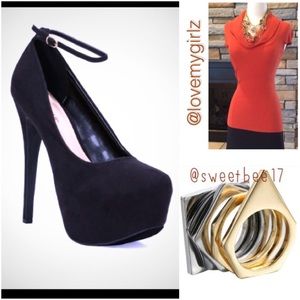 Black Platform Ankle Strap Heels