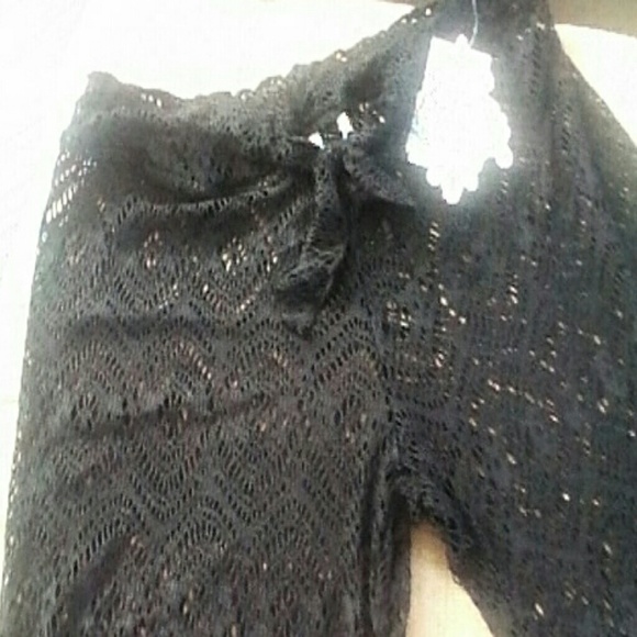 REBECCA VIRTUE PALAZZO BLACK NET PANTS SZ L - Picture 2 of 4