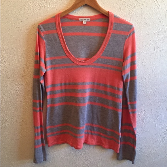 Coral and grey striped long sleeve