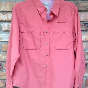 LL Bean Salmon Outdoor Hiking Fishing Shirt Med