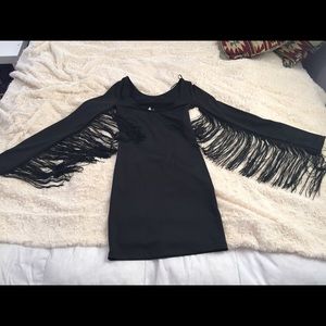 Fringe short black dress