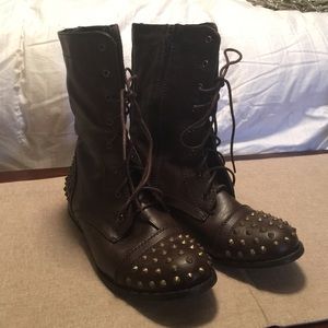 Brown studded combat style boots