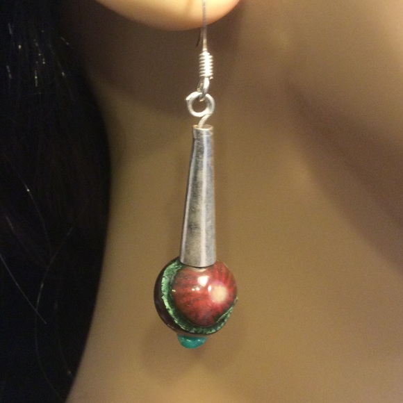 DENDRITIC JASPER EARRINGS WITH ORBITCULAR PATTERNS - Picture 1 of 4