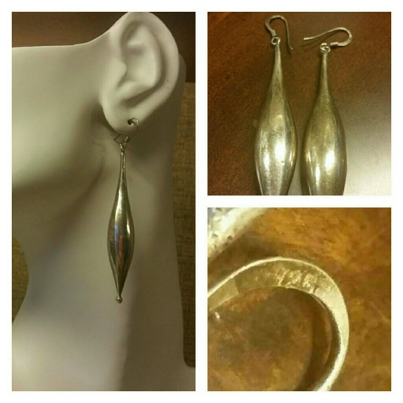 Vtg Oxidized Sterling Silver Large Drop Earrings