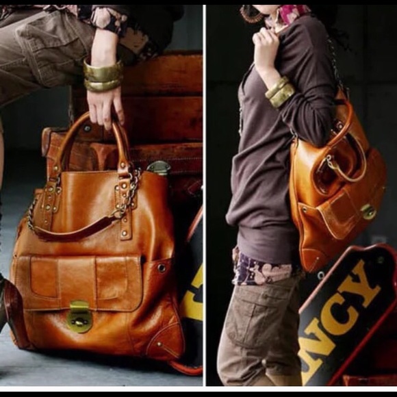 Large Cognac camel Crossbody Purse bag Tote