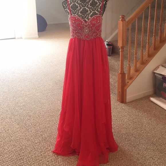 Coral strapless formal Gown