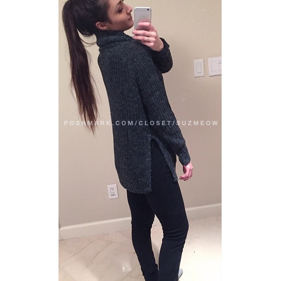 LAST! Charcoal Cowl Neck Oversized Sweater • M/L - Picture 2 of 4