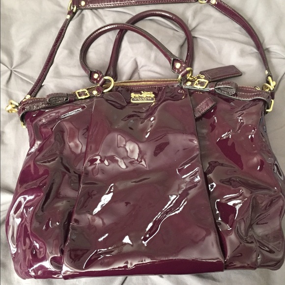 Patent leather COACH purse in unique burgundy!