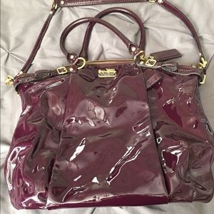 Patent leather COACH purse in unique burgundy!