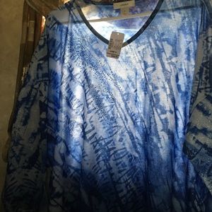 Shirt/Blouse 3X Blue/White