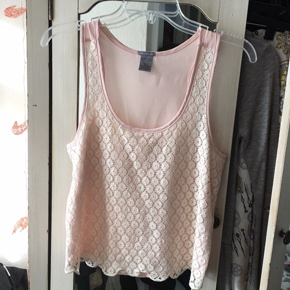 Pink Chiffon Lace Front Tank