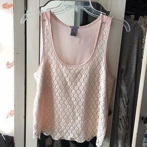 Pink Chiffon Lace Front Tank