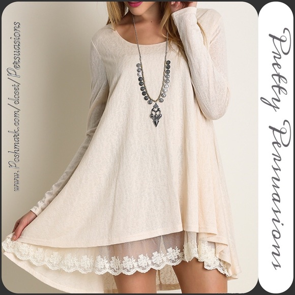 LAST 2‼️ NWT Sage Lace Trim Long Sleeve Tunic Top - Picture 2 of 4