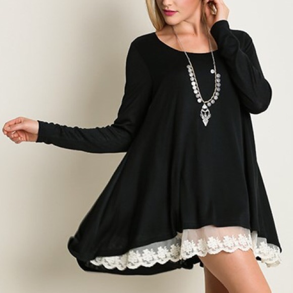 LAST 2‼️ NWT Sage Lace Trim Long Sleeve Tunic Top - Picture 4 of 4