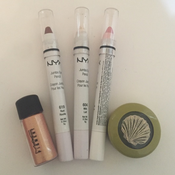 MAC pigment, eyeshadow, & NYX pencils