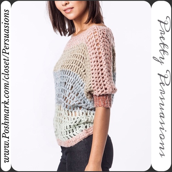 SOLD Rainbow Crochet Open Stitch Slouchy Sweater - Picture 2 of 4