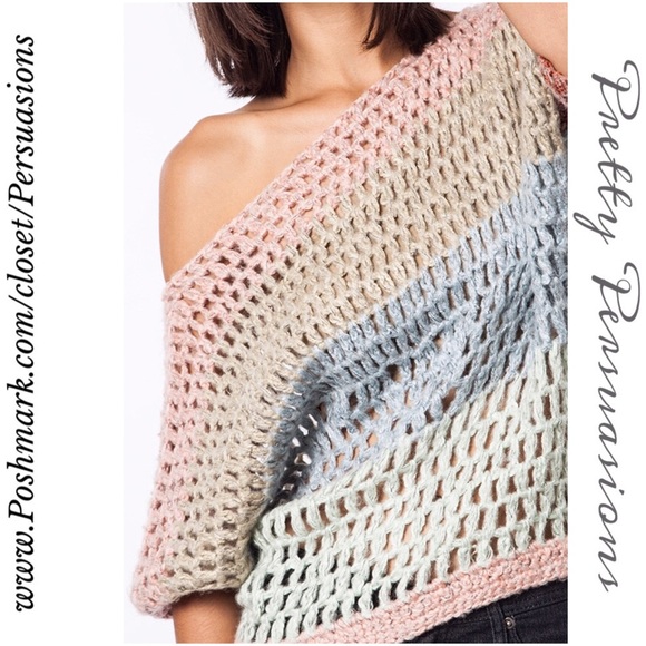 SOLD Rainbow Crochet Open Stitch Slouchy Sweater - Picture 4 of 4