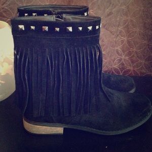 Black fringe ankle boots size 8