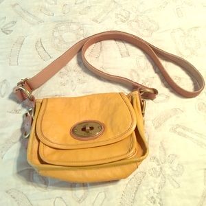 Yellow fossil satchel cross-body purse