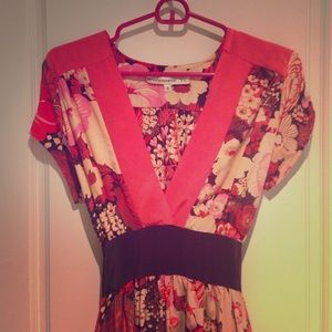 Tie/back empire waist, deep v dress