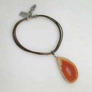NWT Chico's Orange & faux leather necklace