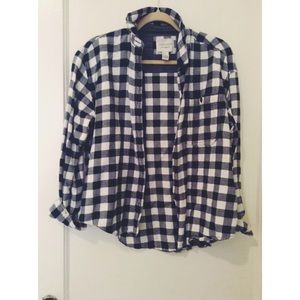 Navy and white flannel shirt