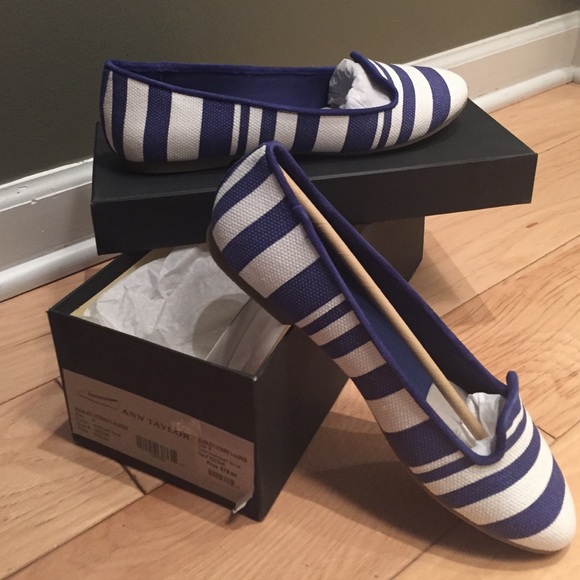 Blue and white striped nautical loafers
