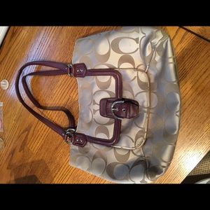 Coach tan and burgundy bag