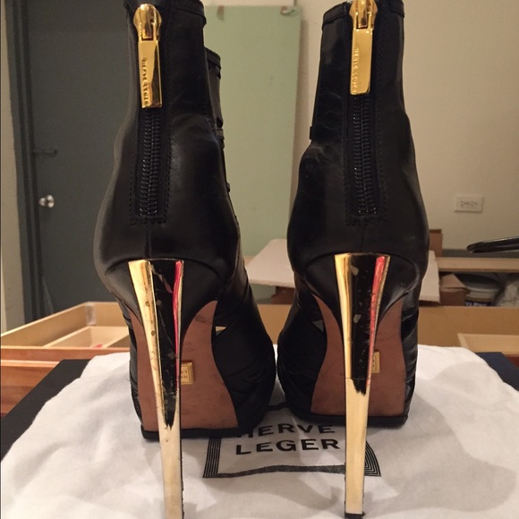 Herve Leger open toe booties