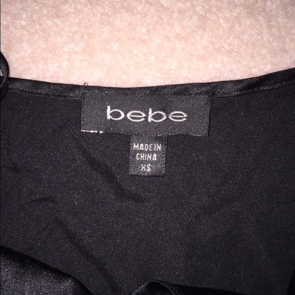 Black Satin Bebe Tank Top with Pink Bow - Picture 4 of 4