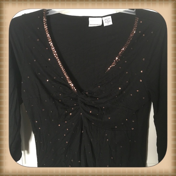 Black top with brown sequins 3/4 sleeve