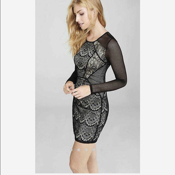 Mixed laced & fishnet dress.