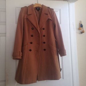 H&m tan pea coat with belt