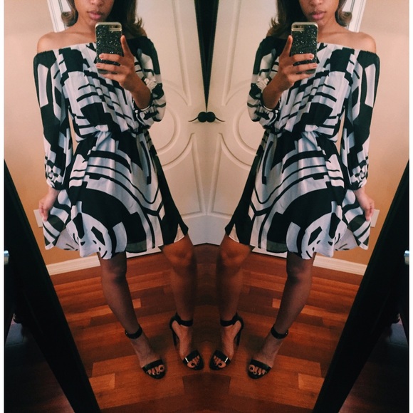 B&W Off the Shoulder Dress