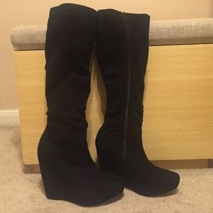 JustFab faux black suede knee high boots size 9