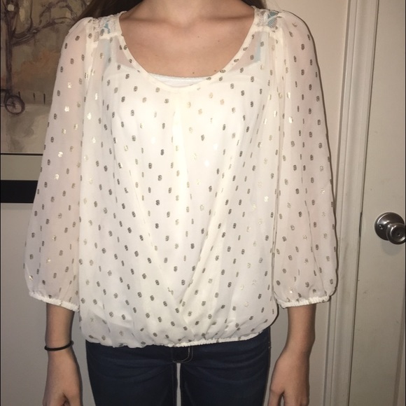 Gold speckled white sheer blouse
