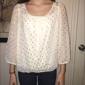 Gold speckled white sheer blouse